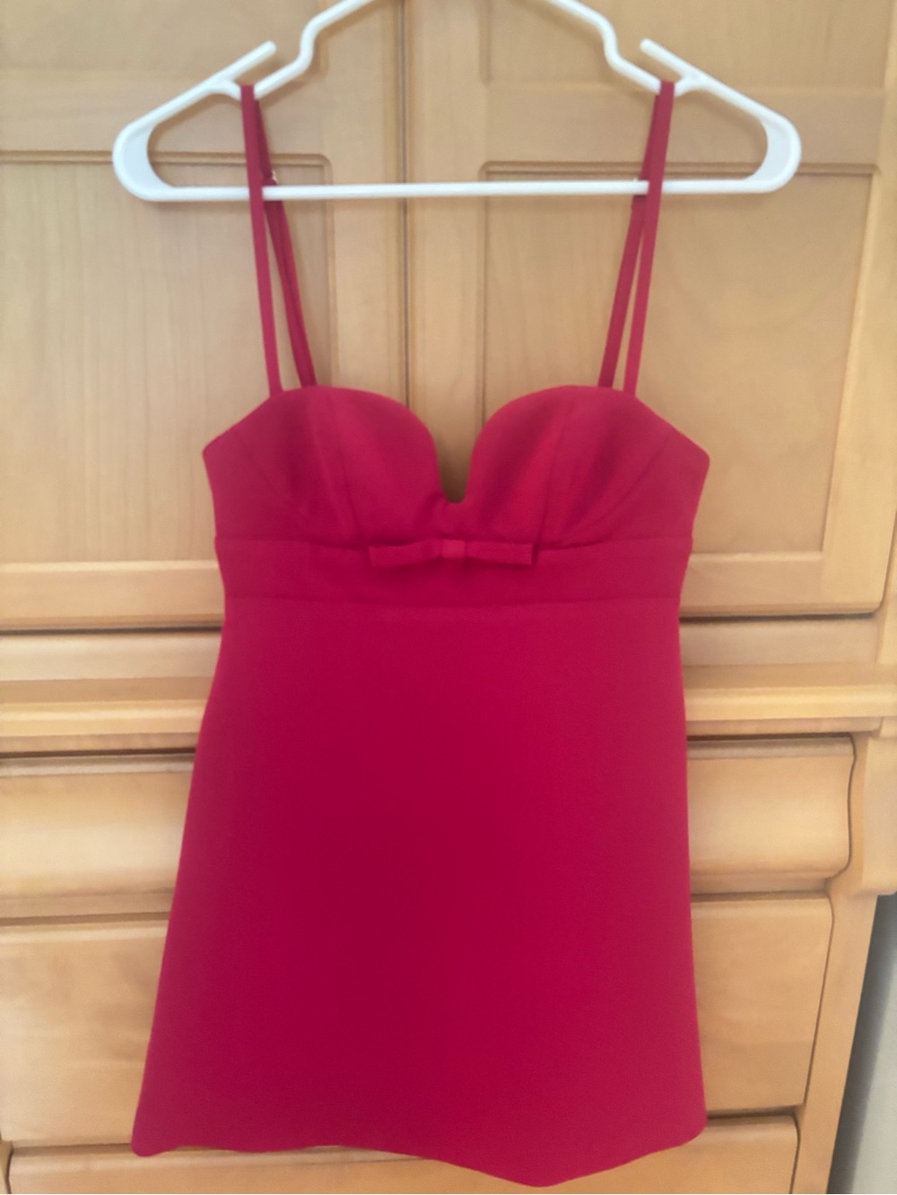 Mango Red Spaghetti-Strap Mini Dress with Bow